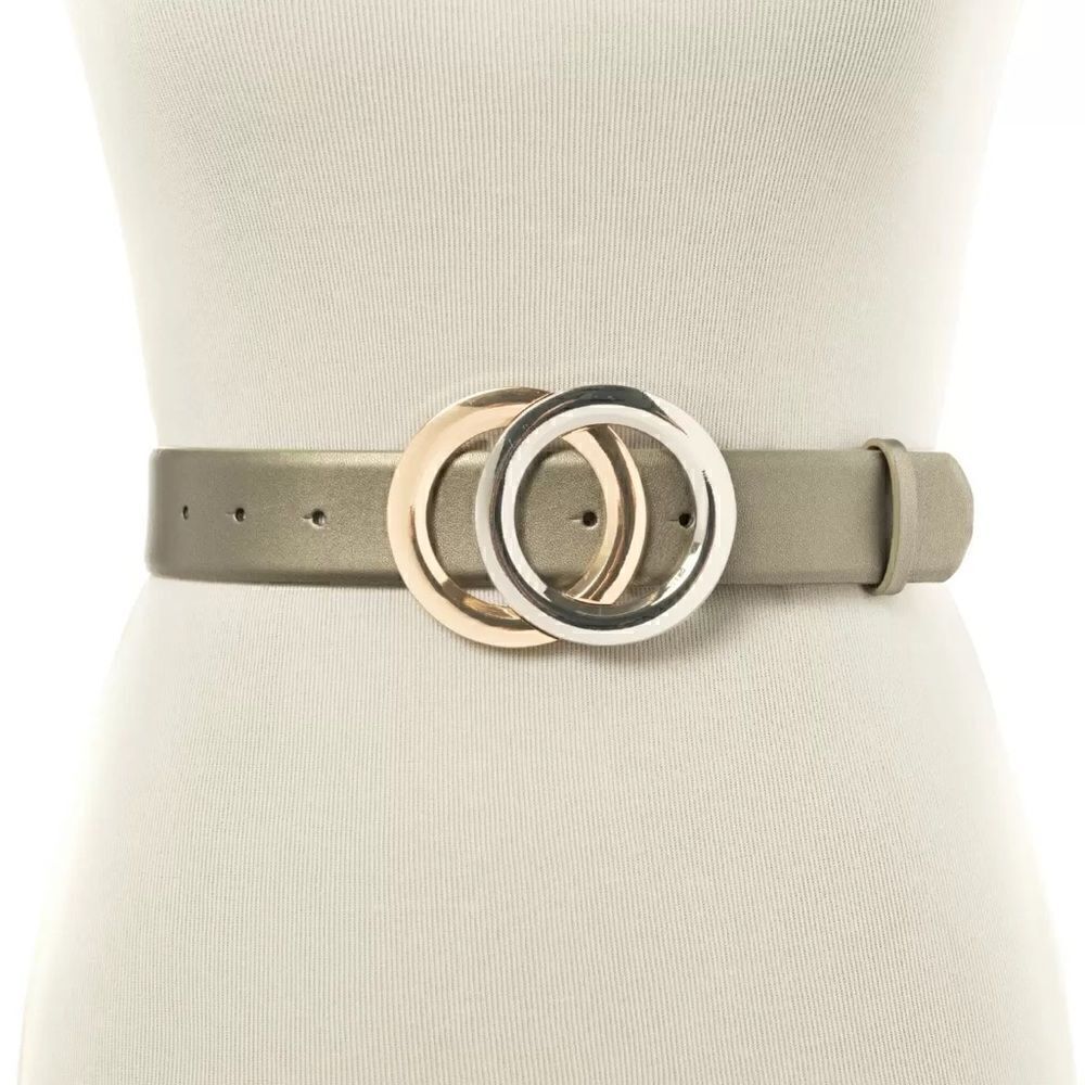 Inc International Concepts Womens Two-Tone Double-Circle Buckle Pewter Med NWT